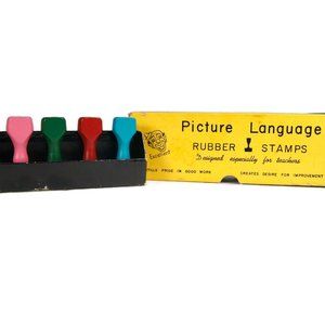Vintage Teacher Summit Picture Language 6 Rubber Stamps Set